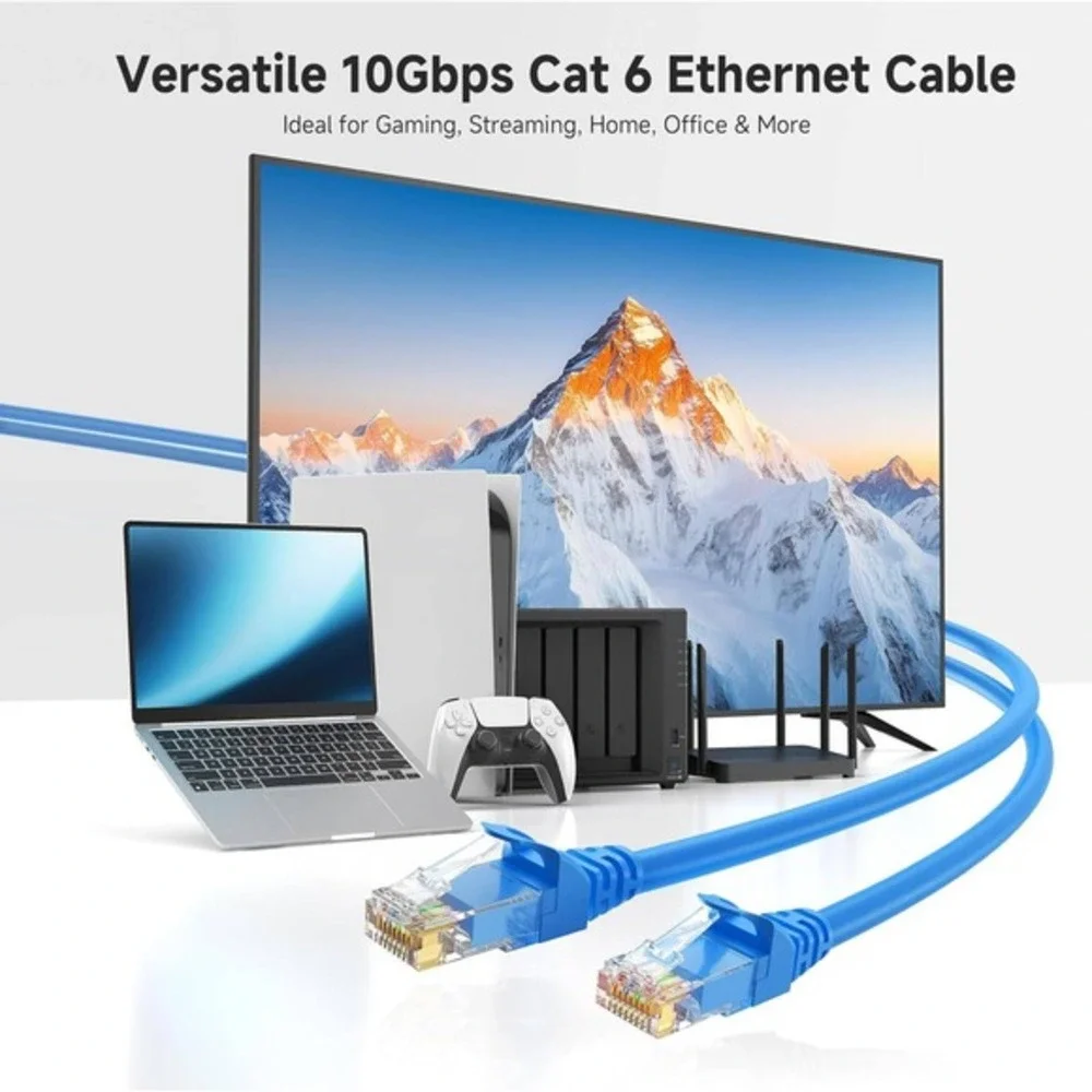 Blue Cat 6 Ethernet Cable 10Gbps Network LAN Cord Gold Plated‎ Connectors